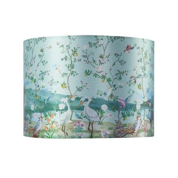 Mountains and Forests Lamp Shade with Floral and Bird Illustrations Image 1