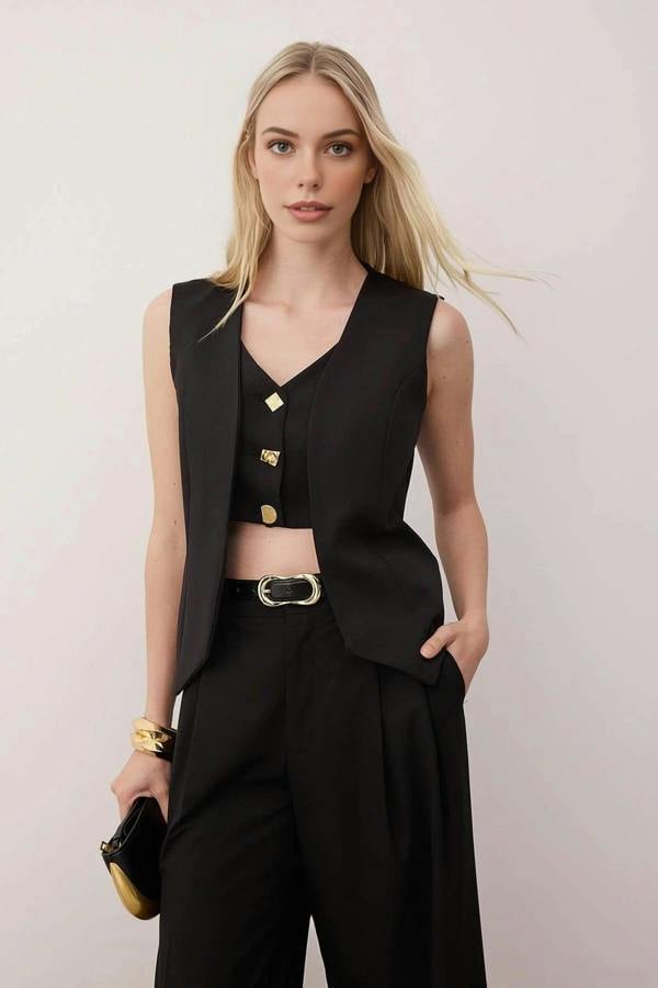 WOVCOR Woven Vest with Button Closure Detail