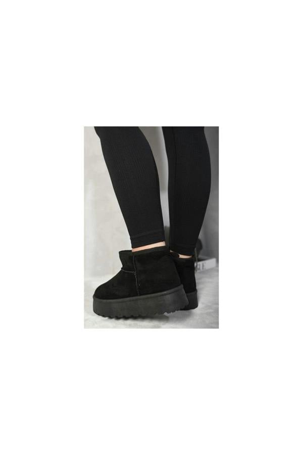 Jazlyn Faux Fur Lined Ankle Platform Mini Boots - Black