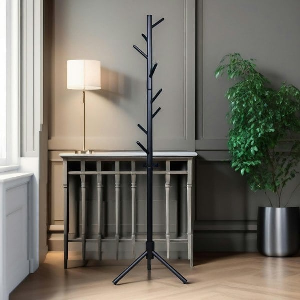 Rafaelo Mobilia Wooden Adjustable Coat Stand With 8 Hooks Black