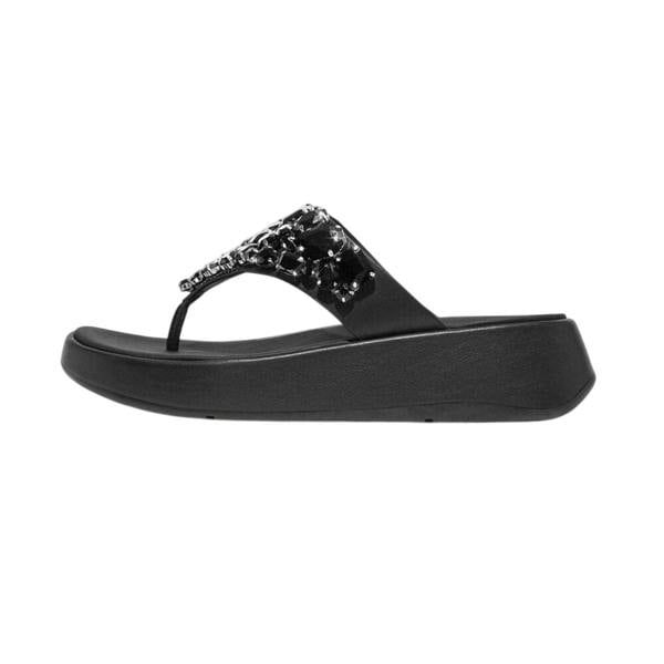 FitFlop Womens/Ladies Jewelled Leather Flatform Sandals - Black - 