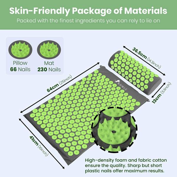 ROMIX Acupressure Mat and Pillow Set with Carry Bag, Spike Massage Mat for Back, Neck and Feet Relaxation