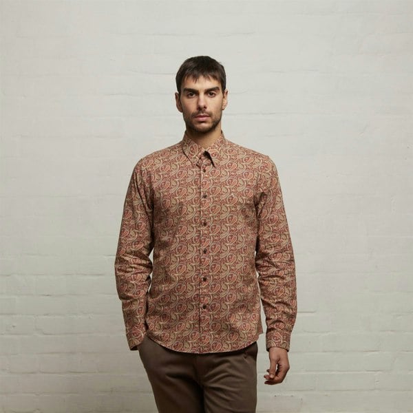 Gabicci V53GW03 Mens Rory Woven Print Shirt Gabicci Vintage - BERRY