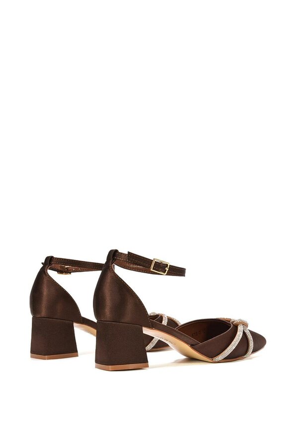 XY LONDON Ankle Strap Pointed Toe Diamante Mid Block Heels