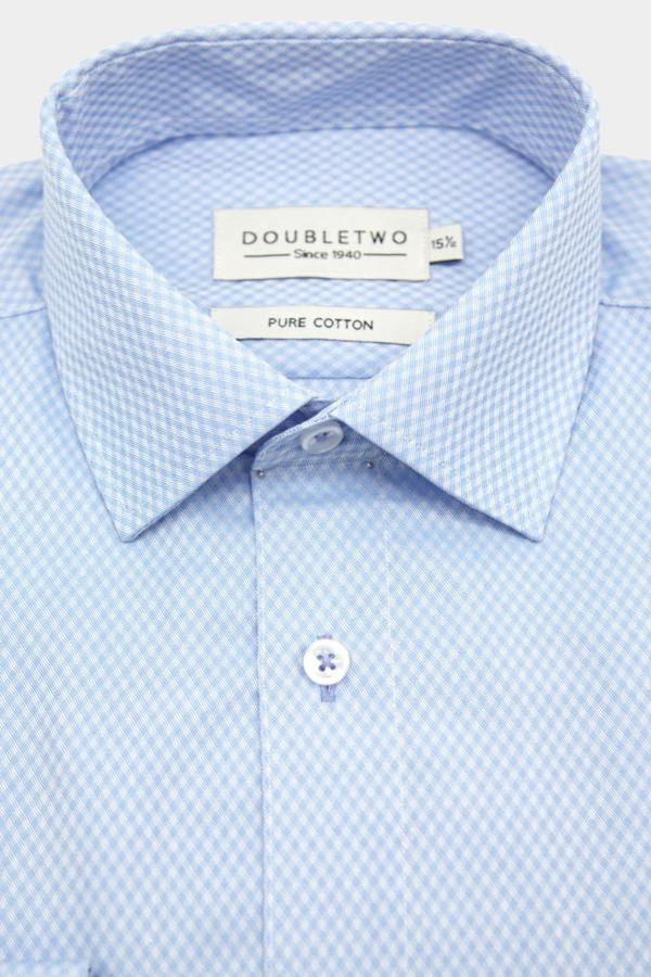Blue Textured Cotton Long Sleeve Shirt