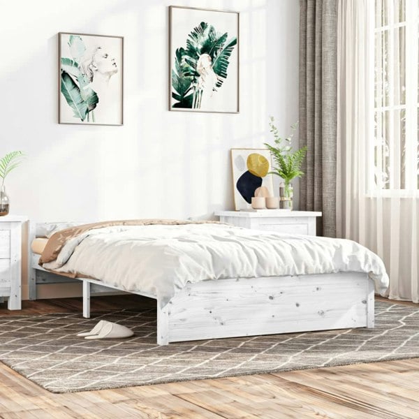 Berkfield Bed Frame White Solid Wood 140x200 cm