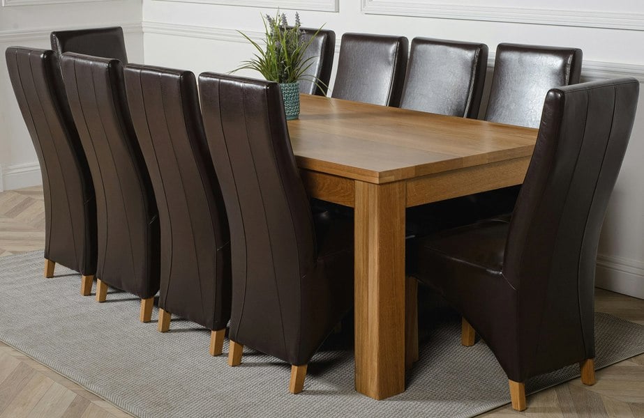 That's Furniture Dakota Extra Large Oak Dining Table with Lola Leather Chairs