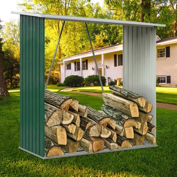 Metal Log Holder Fire Wood Rack Firewood Storage Shed Garden Patio Shelter Garden storage Living and Home Green