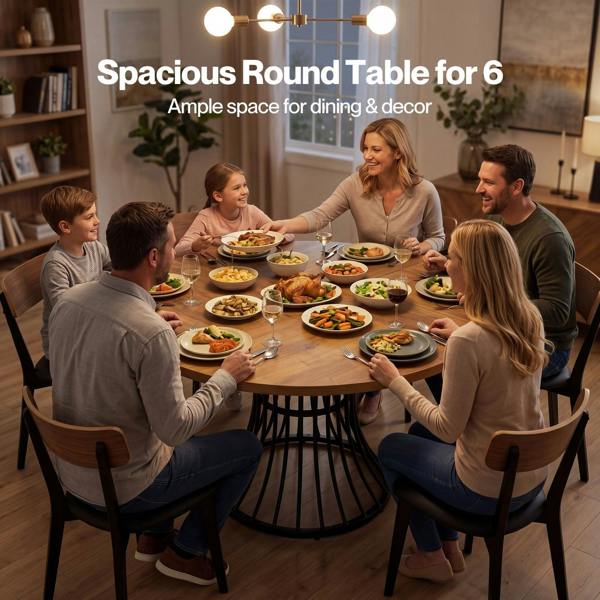 Levede Round Dining Table for 4-6 People 30mm MDF Metal Base Kitchen Brown