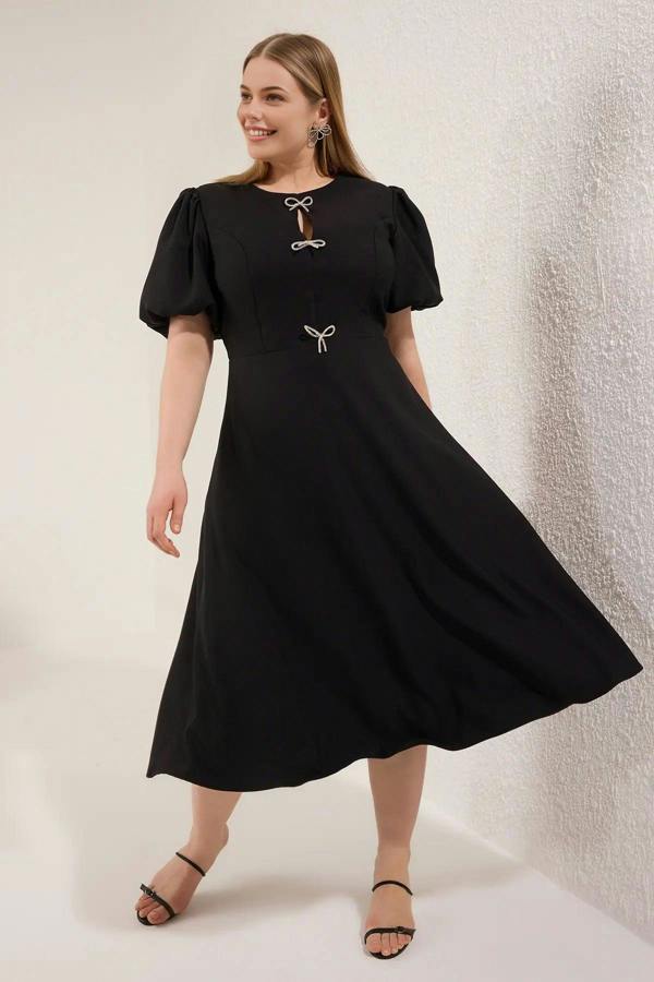 WOVCOR A-Line Woven Elegant Dress with Bow Detail