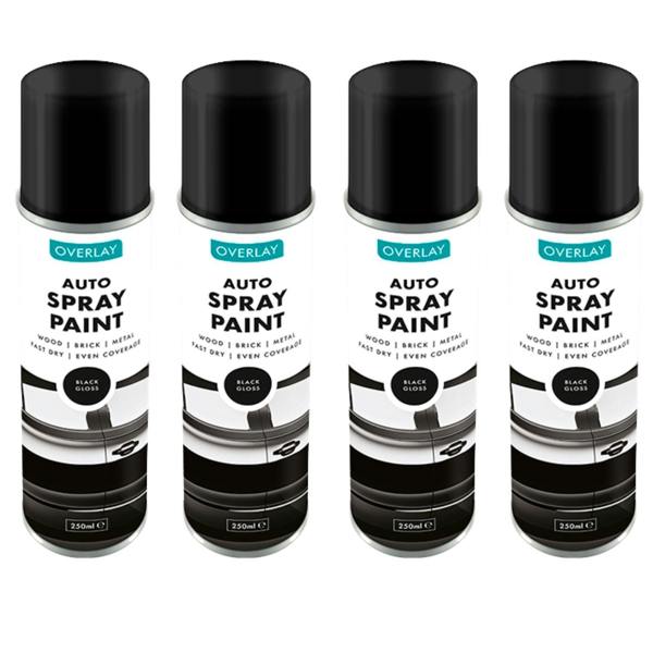 Overlay 4X Overlay Gloss Black Auto Professional Spray Paint 250ml