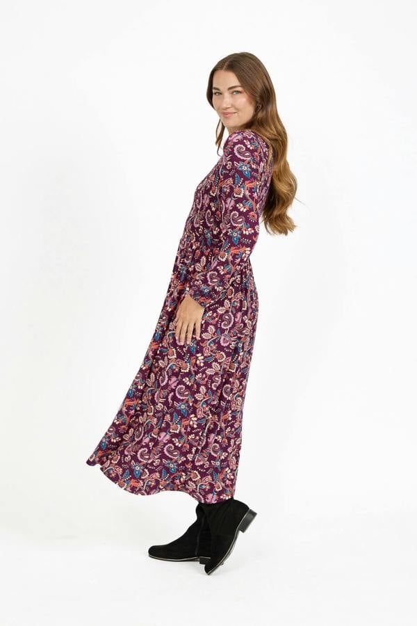 Mudflower Paisley Print Shirred Soft Touch Bodice Midi Dress