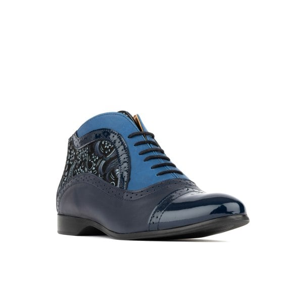 Embassy London Jasmine - Navy Multi - Women's blue leather oxford ankle boot in brogue