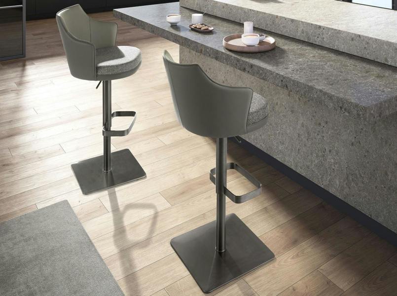 Angel Cerdá Swivel Stool in Grey Marbled Fabric and Dark Grey Leatherette 4231