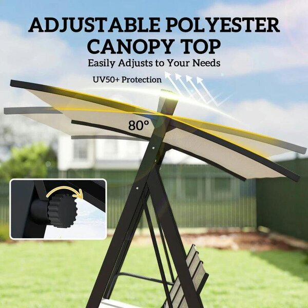 3 Seater Swing Chair, Garden Swing Bench with Adjustable Tilting Canopy, Breathable Mesh Seat 360 kg Capacity, White