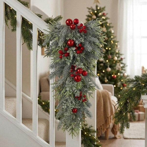 Garden Greatness Frosted Greenery and Red Berries Christmas Swag