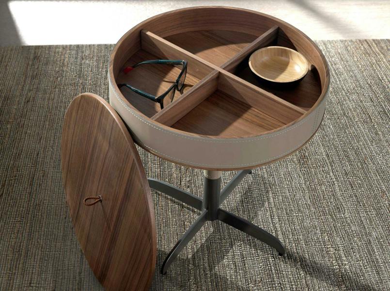 Angel Cerdá Round Corner Table in Leatherette, Walnut and Grey Steel 2156