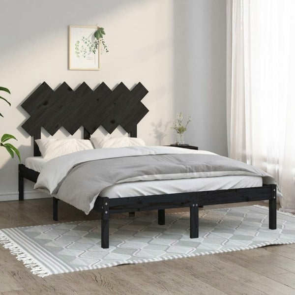 Berkfield Bed Frame Black 135x190 cm Double Solid Wood