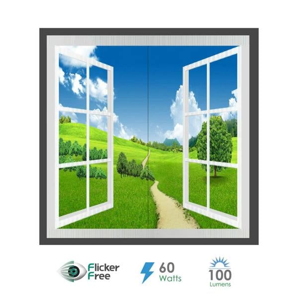 ENER-J Window Style LED Panel Set of 2, 120x60 cms, Surface Mounted, Grassland Design, 6000k for Office, Meeting Room, Foyer or Waiting Room