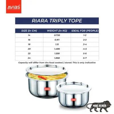 SS Utensils - Riara 3 Ply Tope with SS Lid 20cm