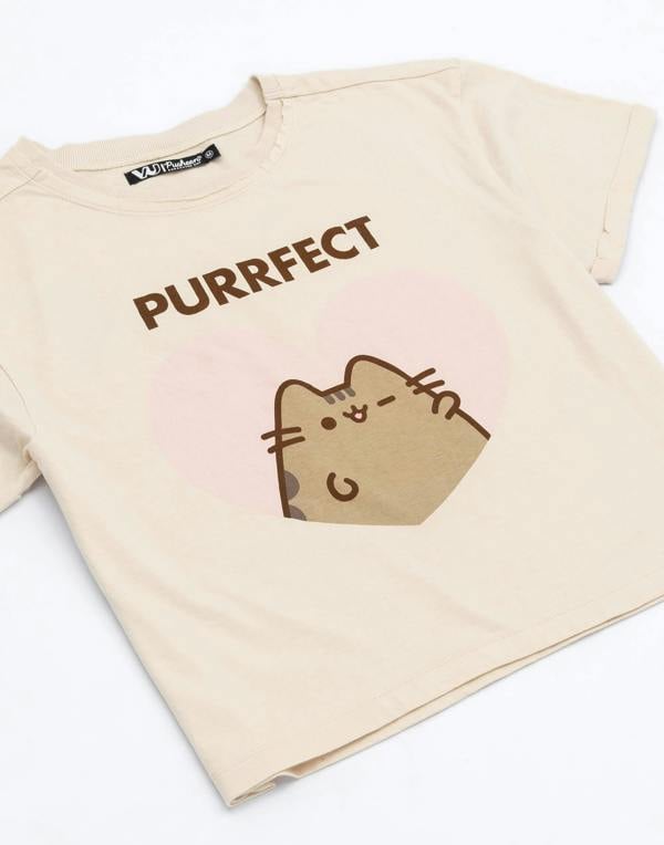 Pusheen Womens Beige Pusheen The Cat Short Sleeved T-Shirt