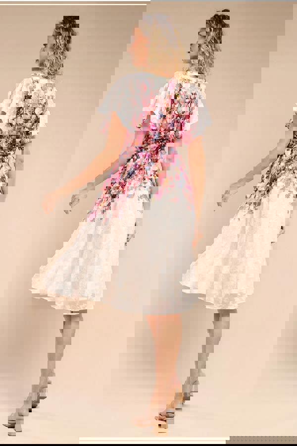 Floral Flutter Sleeve Wrap Midi Dress - Ivory DR4548