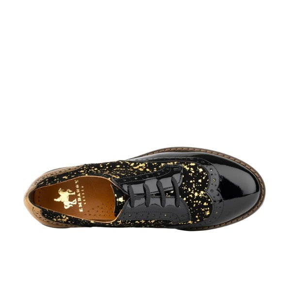 Embassy London The Artist - Black & Gold - Women's derby shoe in golden paint drops on black leather