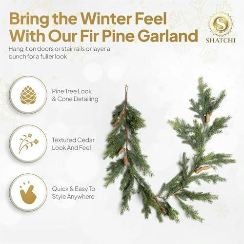 18cm Fir Garland with Pine Cones, Green Realistic PE Christmas Decoration for Doors and Mantels image 4