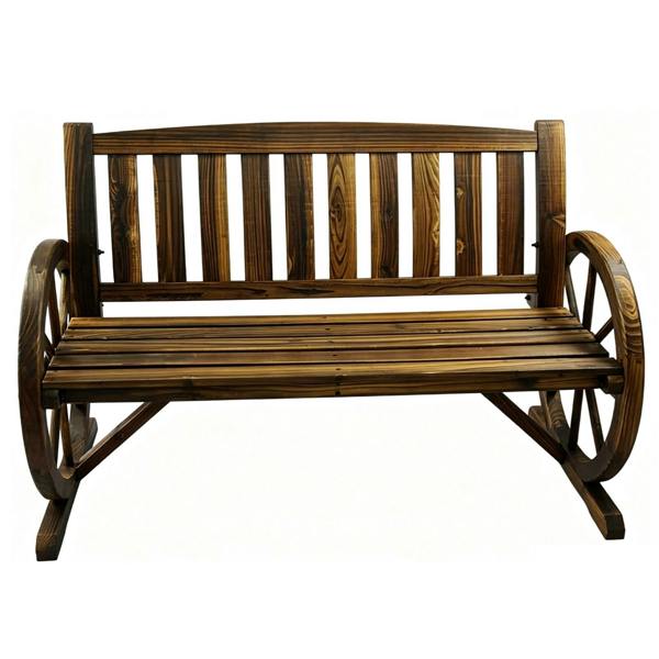 Gr8 Garden 2 Seater Wooden Garden Bench Wagon Wheel Style Outdoor Patio Seat Loveseat Chair
