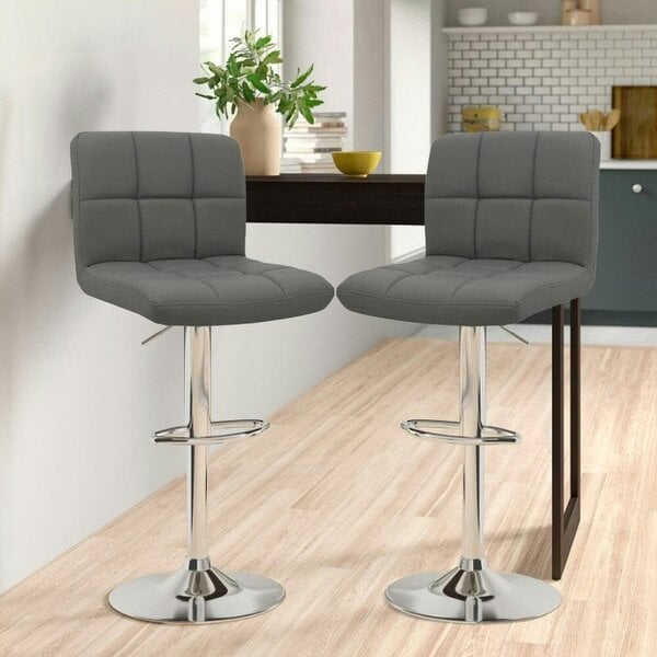 Neo Bar Stool Dark Grey Faux Leather & Steel Base Set of Two