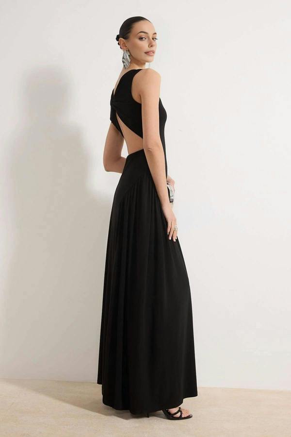 WOVCOR Back Detail Knitted Maxi Evening Dress