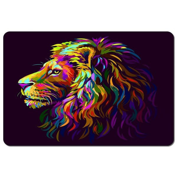 Benjamin Tate Design Abstract, multicolored profile portrait of a lion's head on a purple background in popart style (Placemat)
