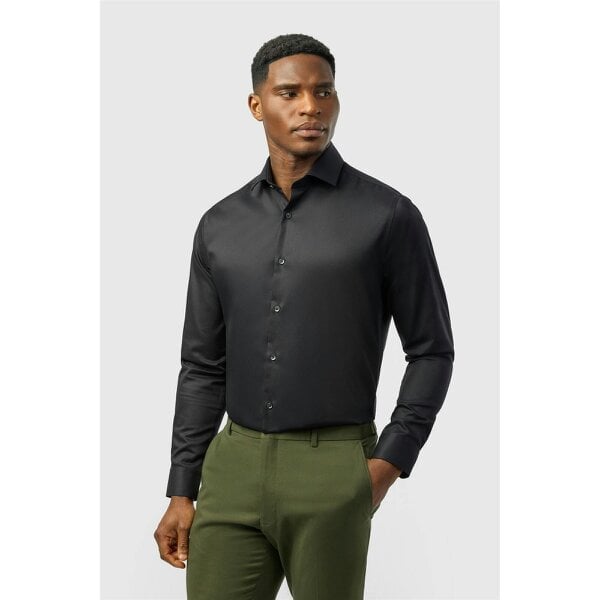 Alexandre Silver Alexandre Tailored Fit Black Non Iron Twill Single Cuff Shirt