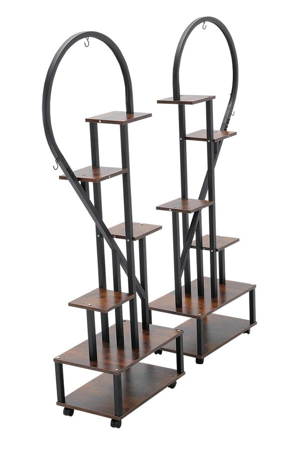Living and Home 2Pcs Half-Heart-Shaped Tiered Plant Stand Metal Flower Stand Holder Rack Book Shelf