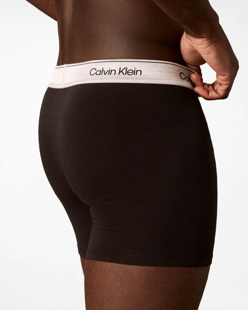 Calvin Klein 3 Pack Icon Cotton Stretch Mens Boxer Briefs - Black/Silver Haze