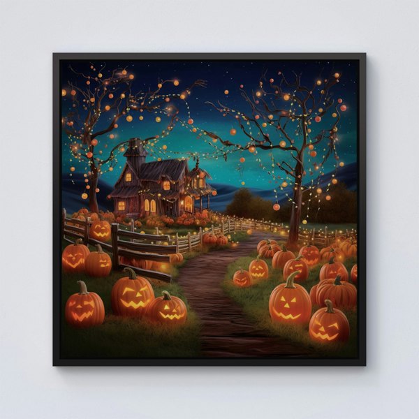 Warren Reed Enchanted Hallowen Pumpkin Patch Framed Canvas