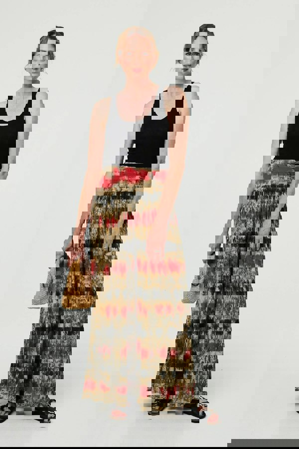 Orange | Tie Dye Shirred High Waist Wide Trousers
