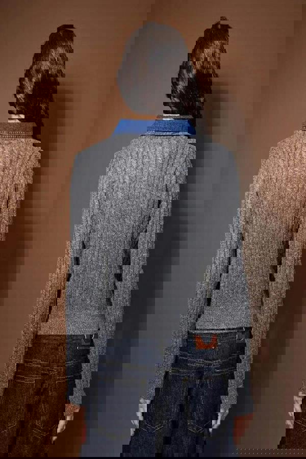 WOVCOR Hair Knit Sweater Cardigan Denim Garnish