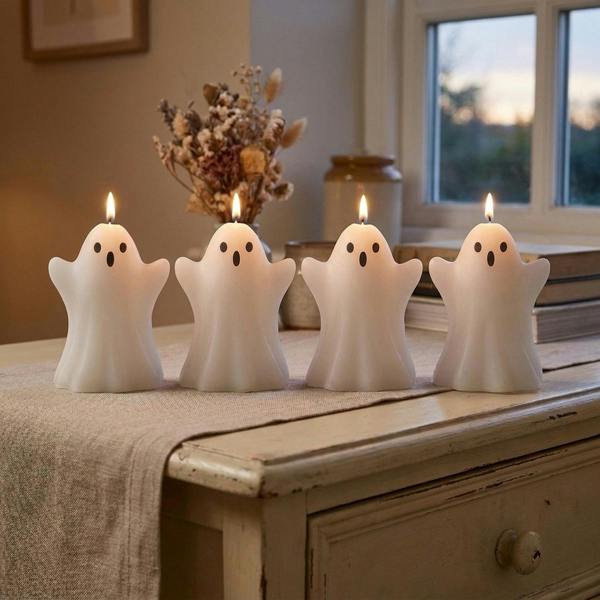 Garden Greatness 4 Pack Spooky Halloween Ghost Wax Candles