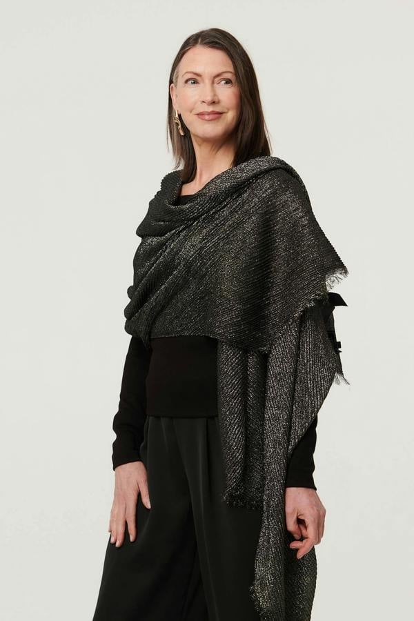 Black | Sparkly Textured Long Shawl Scarf