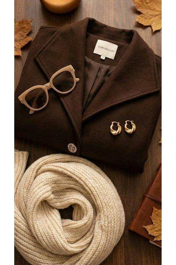 Marelle Belted Longline Coat With Button Detail - Brown