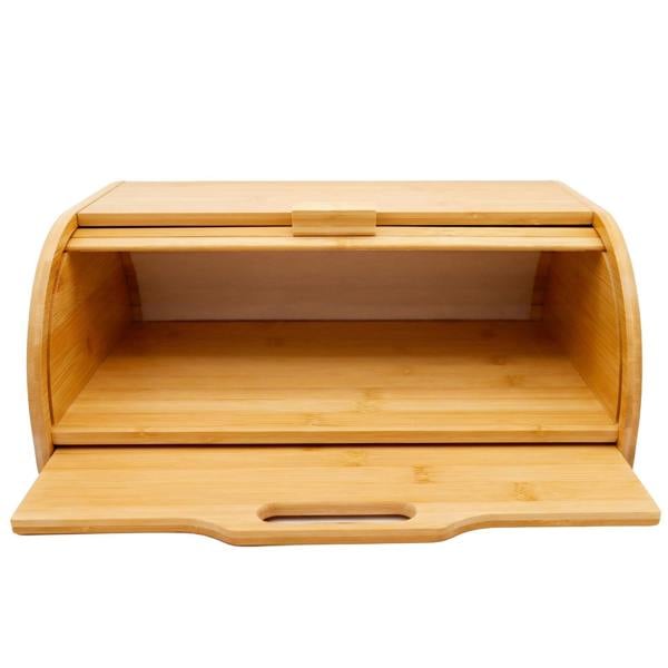 Maison des Cadeaux Bamboo Bread Box with Slide-Out Chopping Board