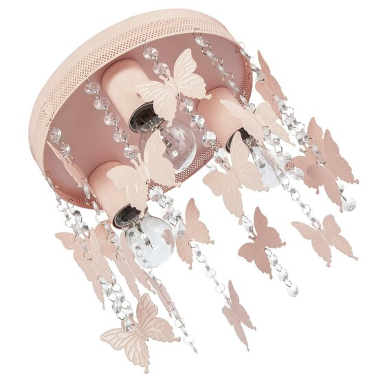 Happy Homewares Childrens Ceiling Light Fitting in Blush Pink with Hanging Butterflies