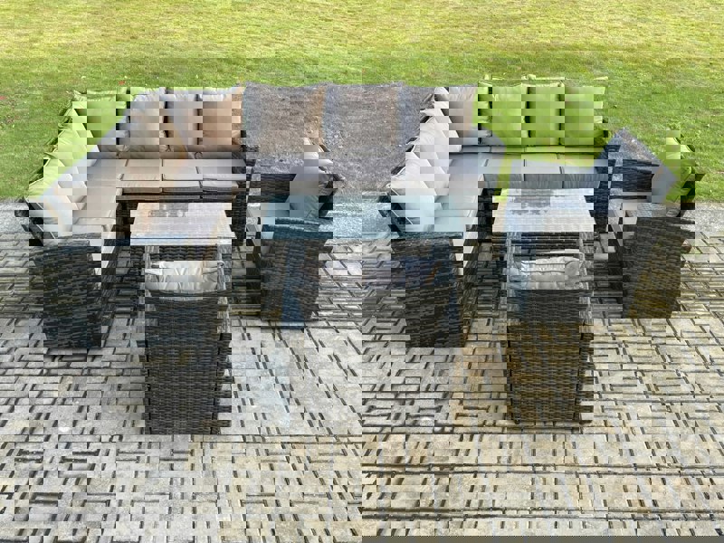Fimous 8 Seat Rattan Garden Furniture Corner Sofa Set Outdoor Patio Chair Sofa Table Set Dark Grey Mixed