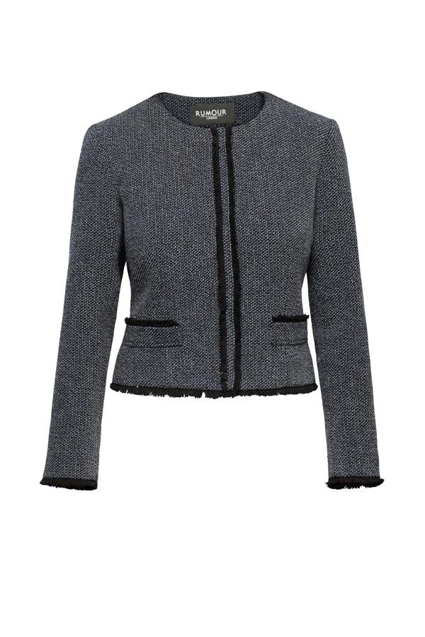 Rumour London Eleanor tweed jacket with fringing detail