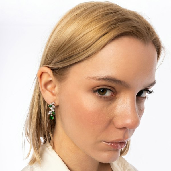Spero London Fancy Green Drop Tree Branch Earring