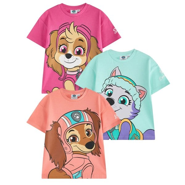 Paw Patrol Girls Character Short-Sleeved T-Shirt (Pack of 3) - Multicoloured