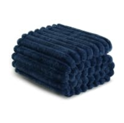Dyzi Ribbed Jacquard Fleece Bed Blanket Throw 150x200cm Navy