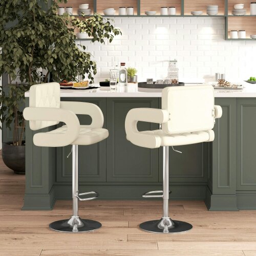 Wyld Haus Senoke Faux Leather White Adjustable Swivel Bar Stools Set Of 2 With Back And Arm Support