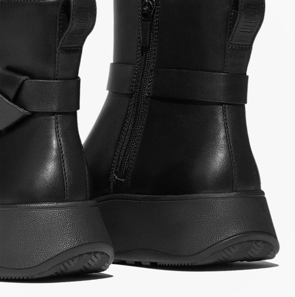 FitFlop F-MODE SQUARE-RING LEATHER FLATFORM Ladies Ankle Boots Black